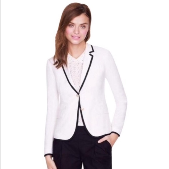 J Crew Sweaters - J.Crew White Schoolboy Blazer with Black Trim